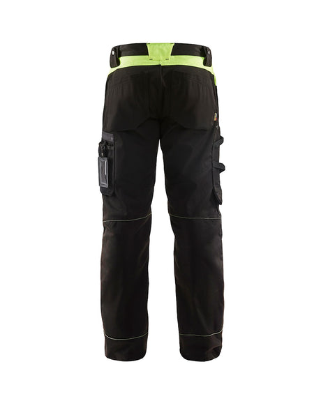 Blaklader Trousers without Nail Pockets 1556 #colour_black-hi-vis-yellow