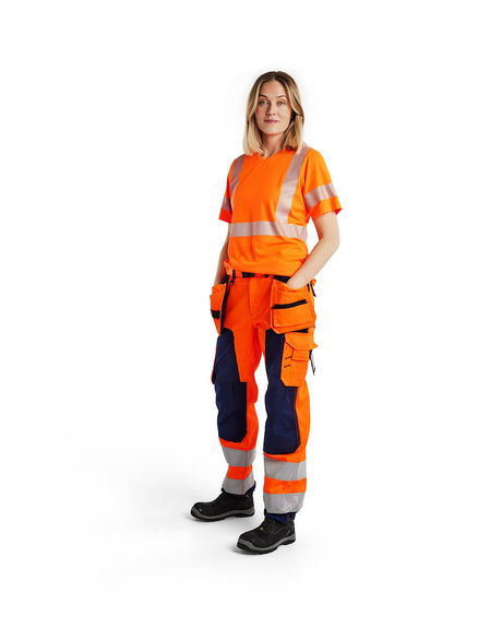 Blaklader Women's Hi-Vis Trousers 7156 #colour_orange-navy-blue