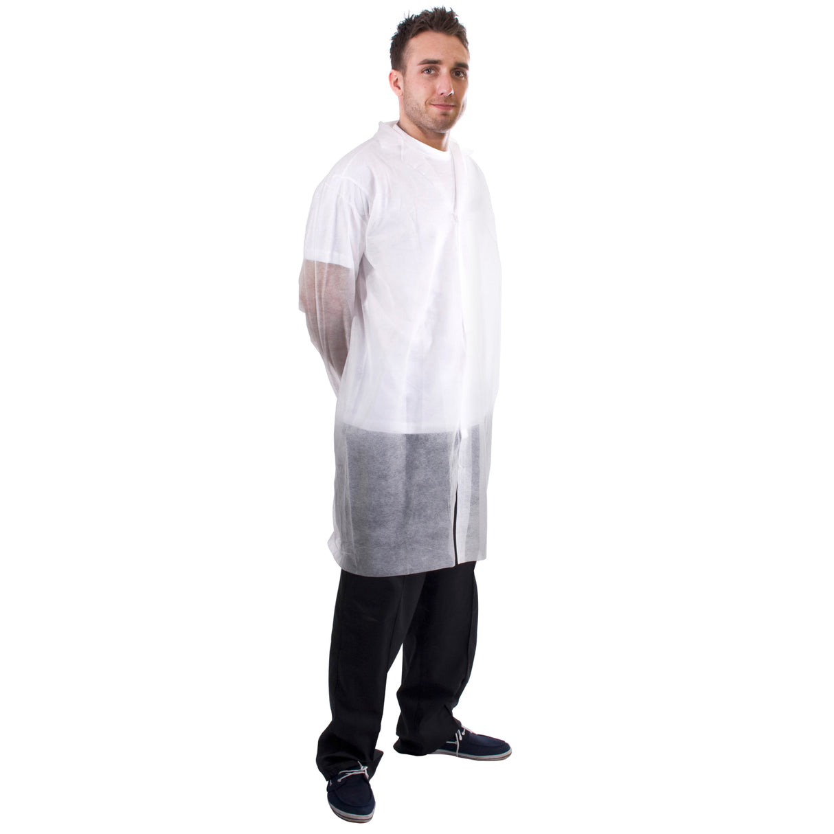 Supertouch Vis Coat Non-Wov White -Zip