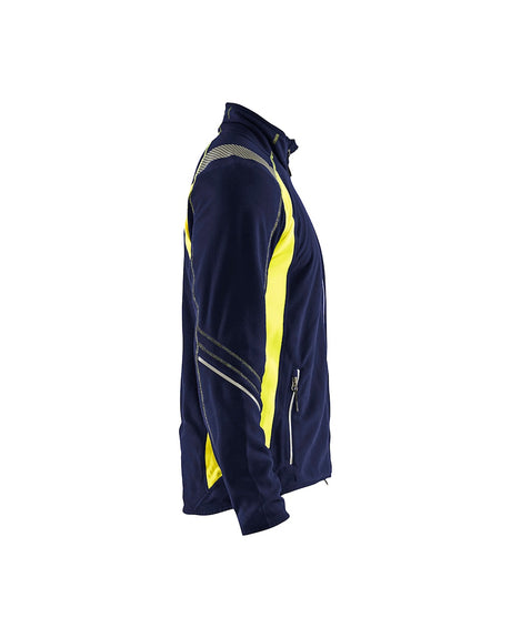 Blaklader Microfleece Jacket 4993 #colour_navy-blue-hi-vis-yellow