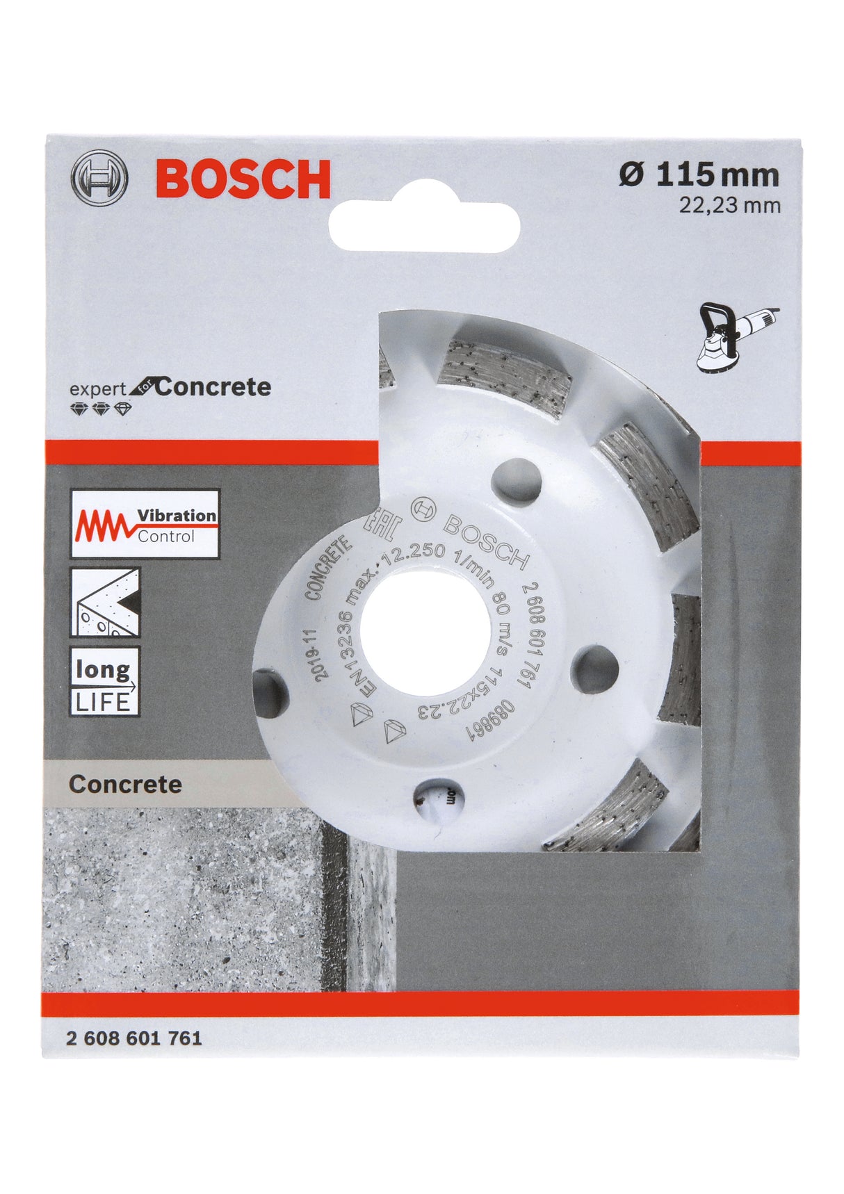 Bosch Professional Double Row Diamond Grinding Head for Concrete - Long Life, 115 x 22.23 x 5 mm