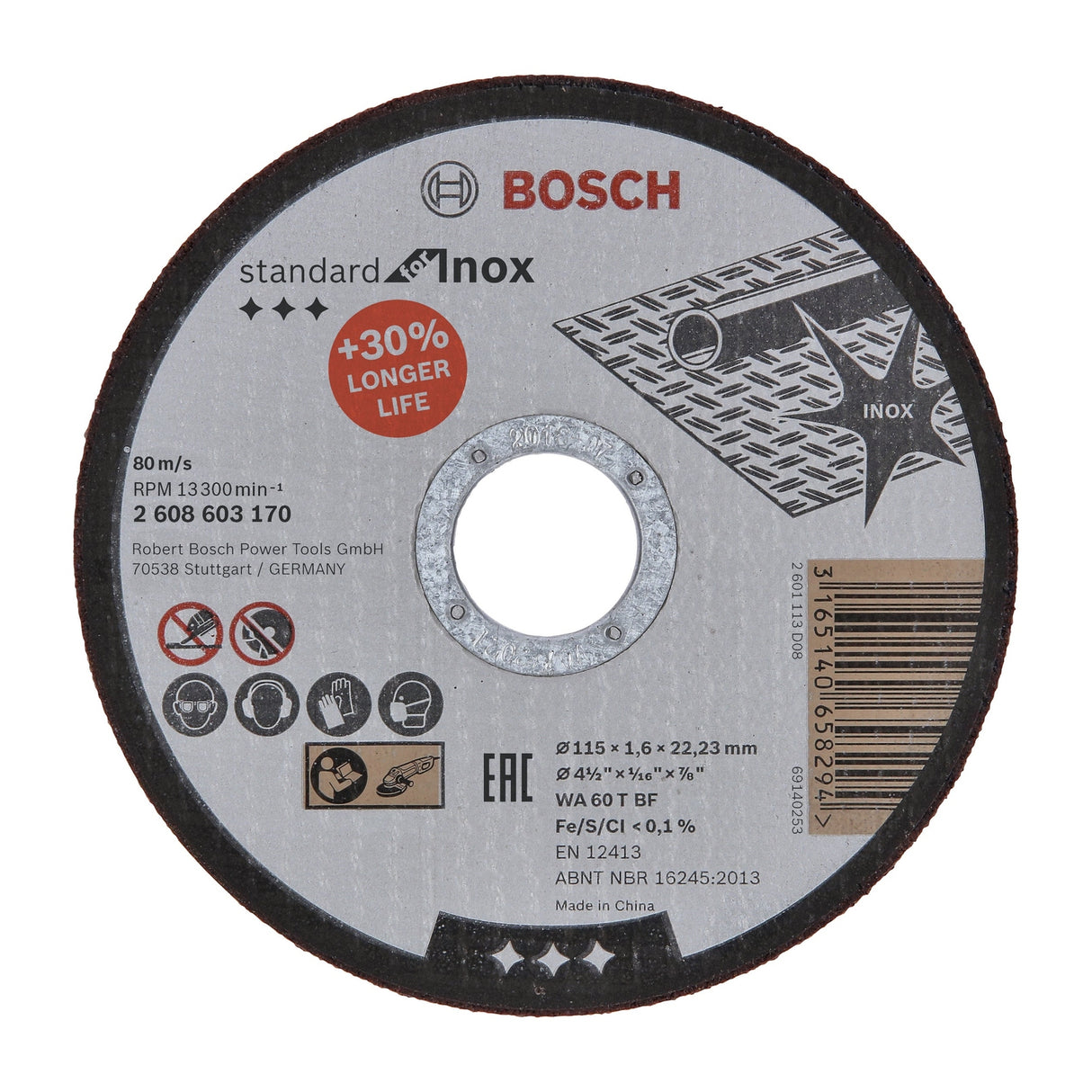 Bosch Professional Inox Straight Cutting Disc WA 60 T BF - 115mm x 22.23mm x 1.6mm