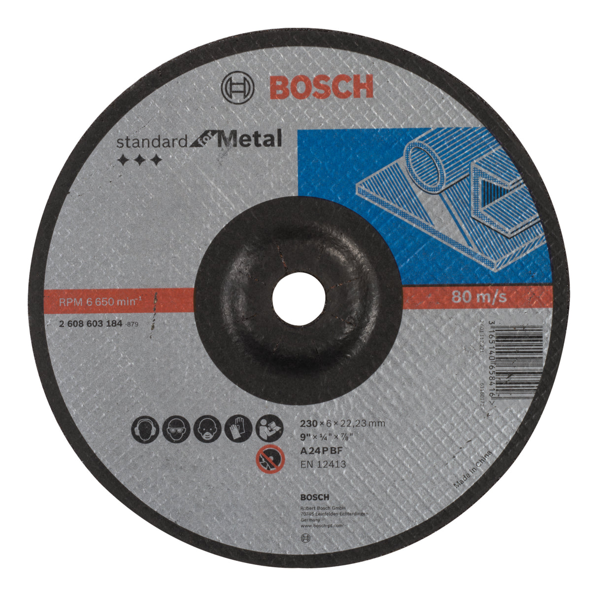 Bosch Professional Metal Grinding Disc with Depressed Centre A 24 P BF - 230mm x 22.23mm x 6.0mm (Standard for Metal)