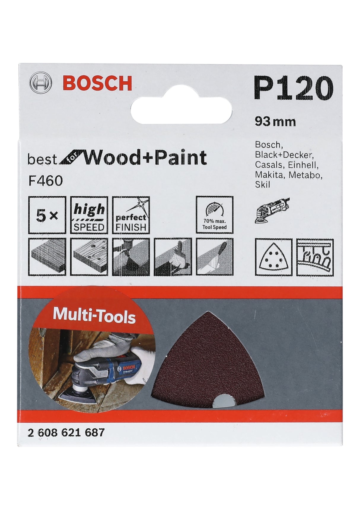 Bosch Professional F460 Sanding Sheet - Best for Wood and Paint (G180, 93mm)