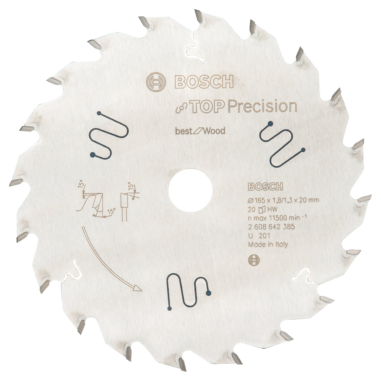 Bosch Professional Top Precision Circular Saw Blade for Wood - 165 x 20 x 1.8 mm, 20 Teeth