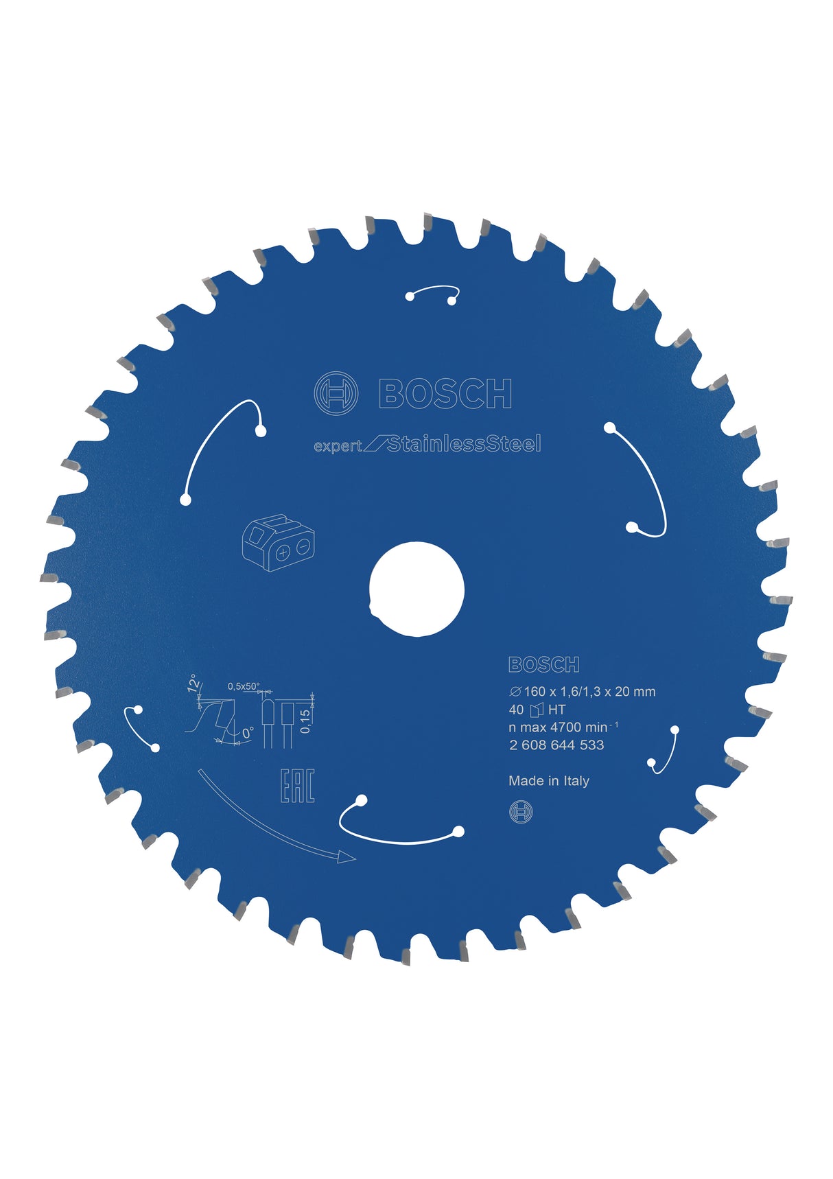 Bosch Professional Expert Stainless Steel Circular Saw Blade for Cordless Saws - 160x1.6/1.3x20 T40