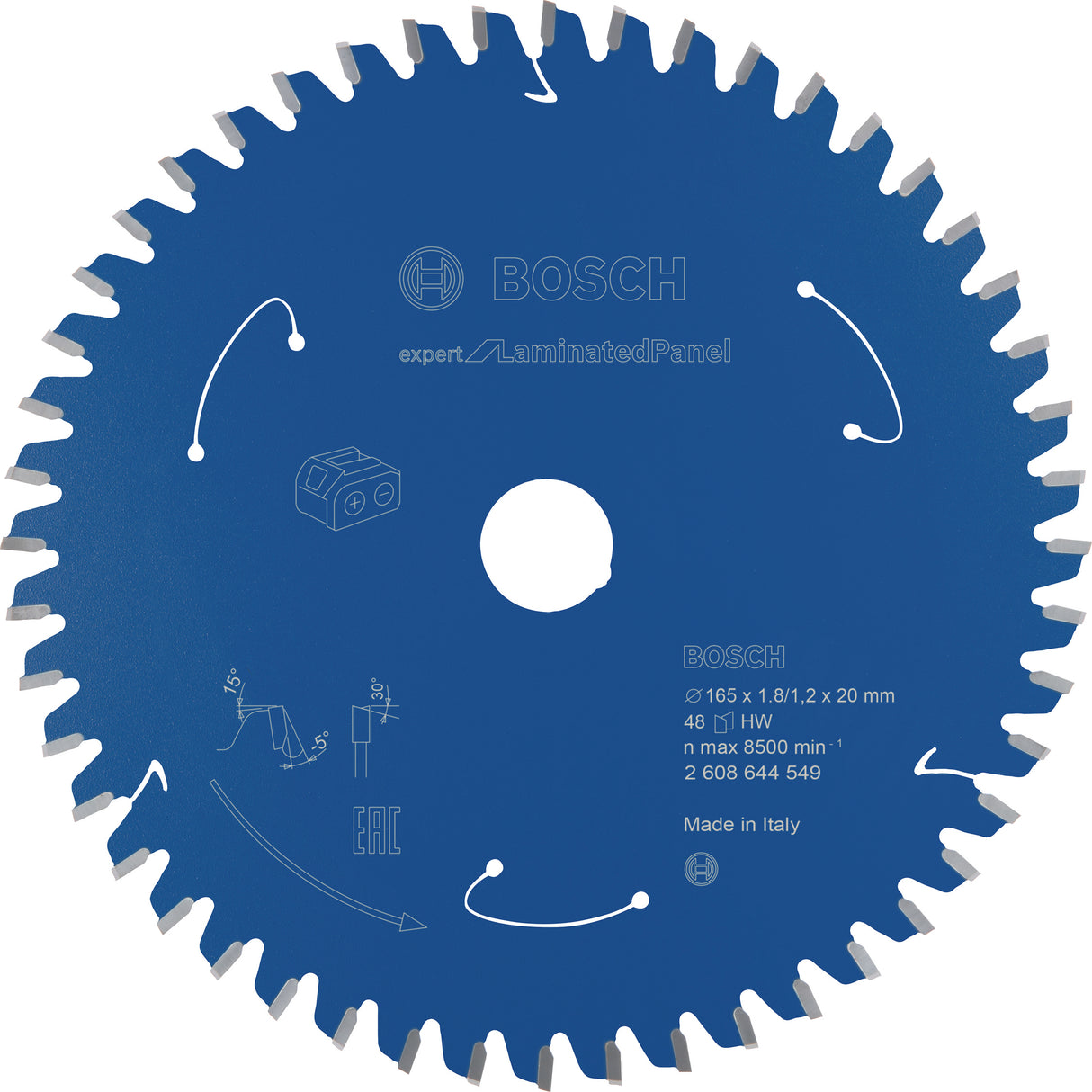 Bosch Professional Expert Circular Saw Blade for Cordless Saws - 165x1.8/1.2x20 T48 - Laminated Panel