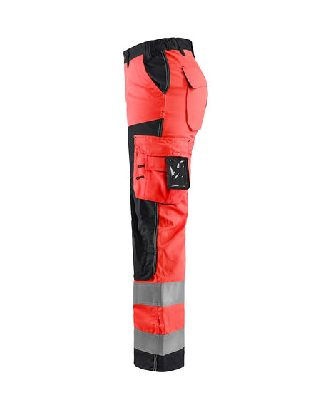 Blaklader Women's Hi-Vis Trousers without Nail Pockets 7155 #colour_red-hi-vis-black