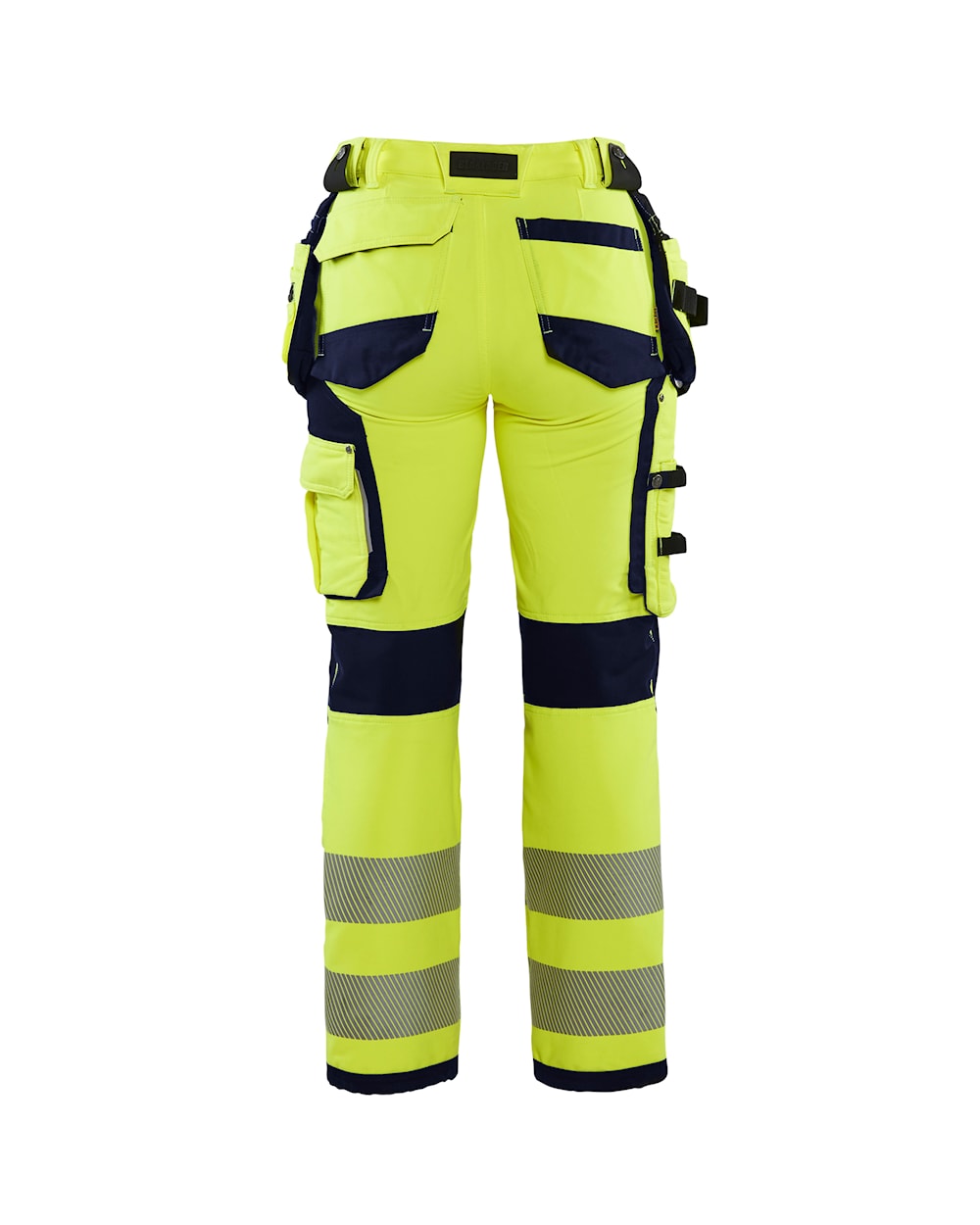 Blaklader Women's 4-Way-Stretch Hi-Vis Trousers 7197 #colour_hi-vis-yellow-navy-blue