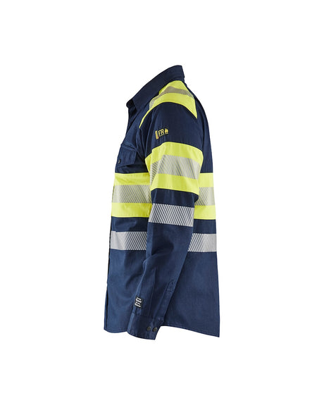 Blaklader Multinorm Shirt 3229 #colour_navy-blue-hi-vis-yellow