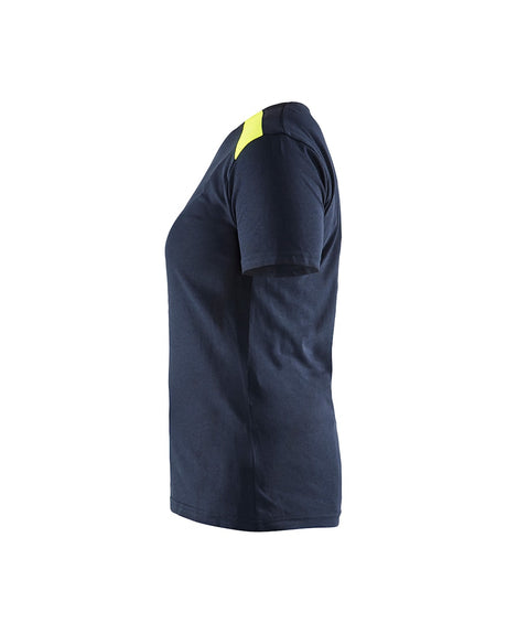 Blaklader Women's T-Shirt 3479 #colour_dark-navy-blue-hi-vis-yellow