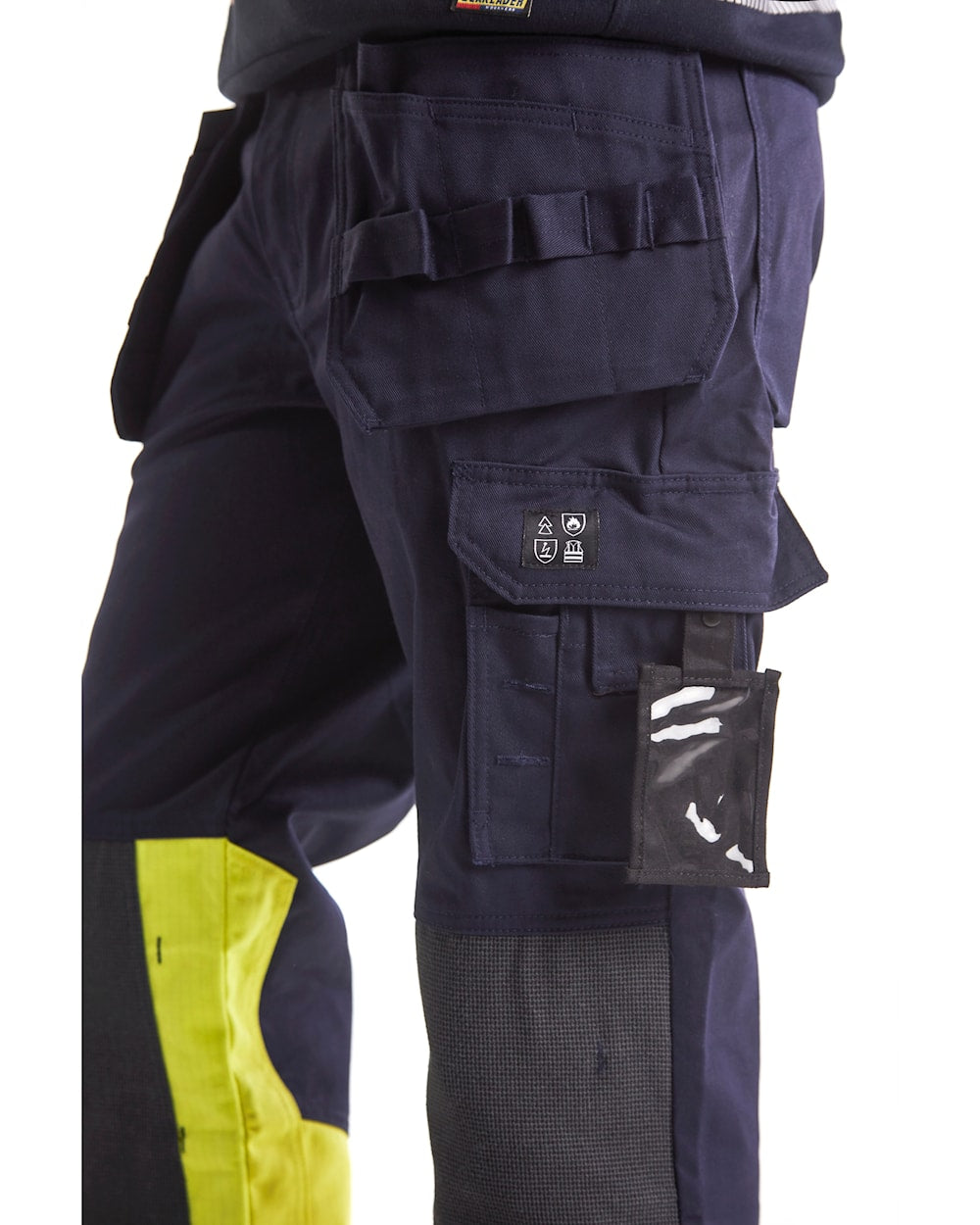 Blaklader Multinorm Craftsman Trousers 1479 #colour_navy-blue-hi-vis-yellow