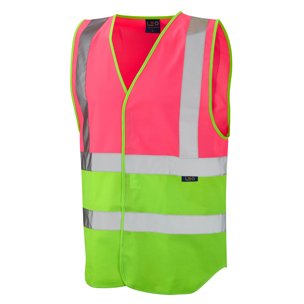 Leo Workwear PILTON Leo EcoViz Reflective Waistcoat - Pink/Lime