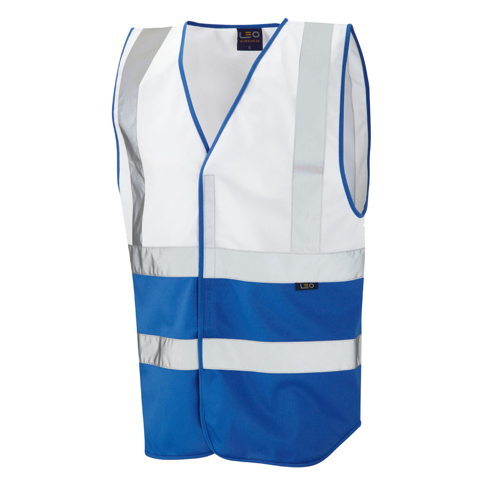 Leo Workwear PILTON Leo EcoViz Reflective Waistcoat - White/Royal