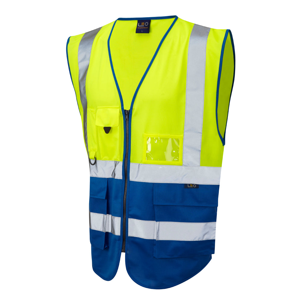 Leo Workwear LYNTON Leo EcoViz Superior Waistcoat - Hi-Vis Yellow/Royal