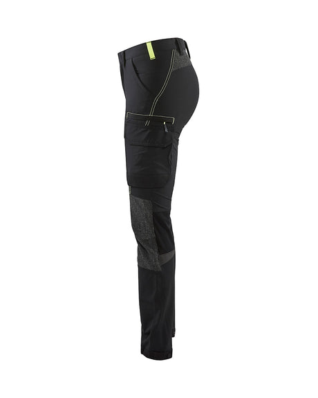 Blaklader Ladies 4-Way Stretch Service Trousers 7122 #colour_black-hi-vis-yellow