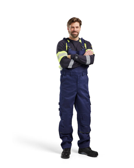 Blaklader Welding Bib Trousers 2601 #colour_navy-blue-hi-vis-yellow