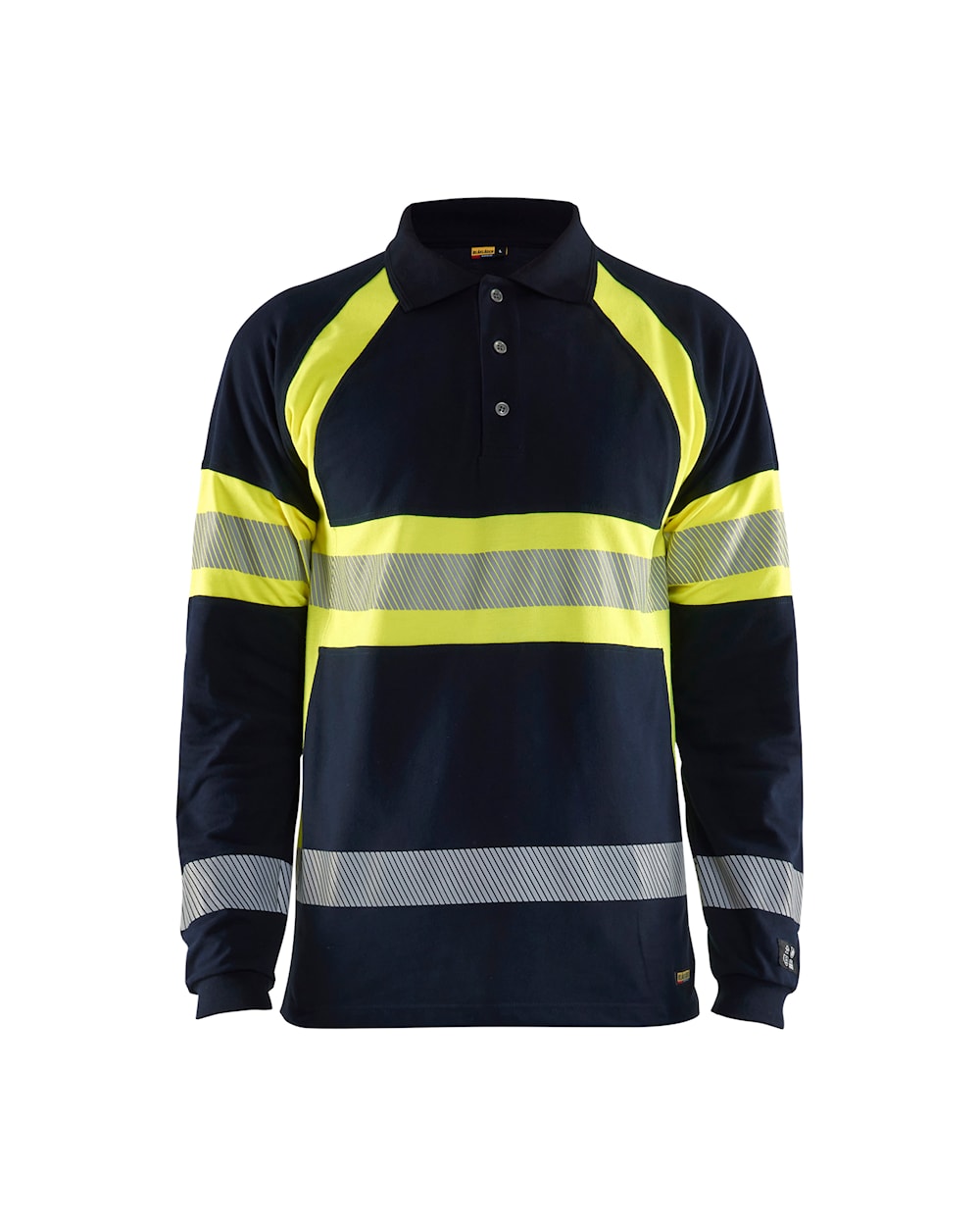 Blaklader Multinorm Pique Long Sleeved 3438 #colour_navy-blue-hi-vis-yellow