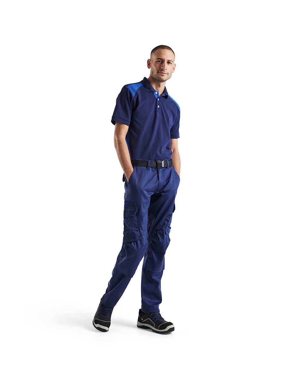 Blaklader Industry Trousers Stretch with Knee Pad Pockets 1448 #colour_navy-blue-cornflower-blue