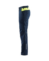 Blaklader Industry Trousers Stretch with Knee Pad Pockets 1448 #colour_dark-navy-blue-hi-vis-yellow