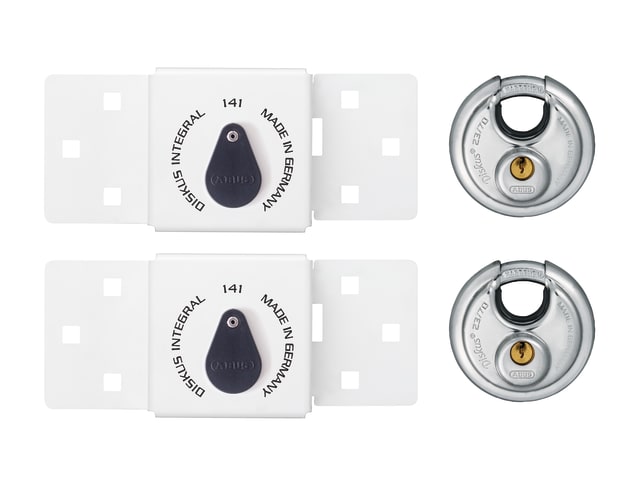 ABUS Mechanical 141/200 Diskus® Integral Van Lock White & 26/70mm Diskus® Padlock Twin Pack