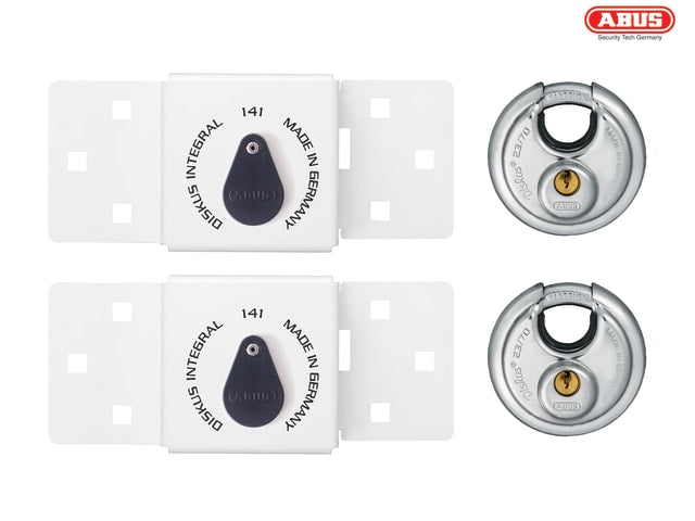 ABUS Mechanical 141/200 Diskus® Integral Van Lock White & 26/70mm Diskus® Padlock Twin Pack