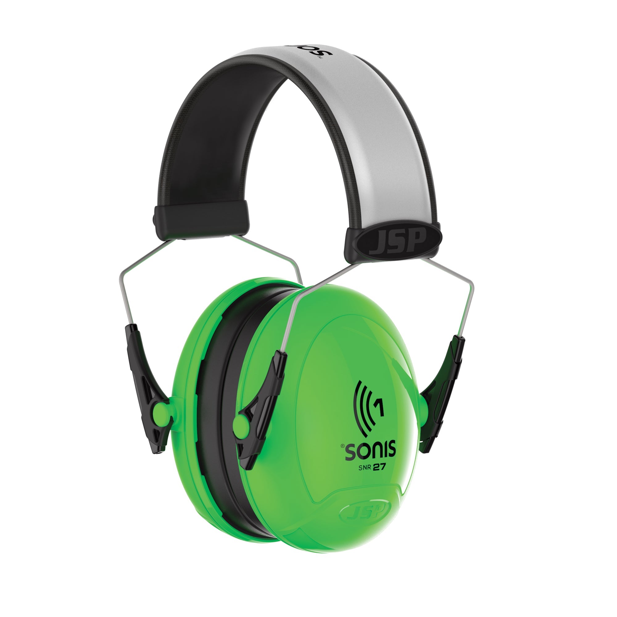 JSP Sonis 1 Sonis1 Adjustable Extra Visibility Ear Defenders 27dB SNR - Bright Green