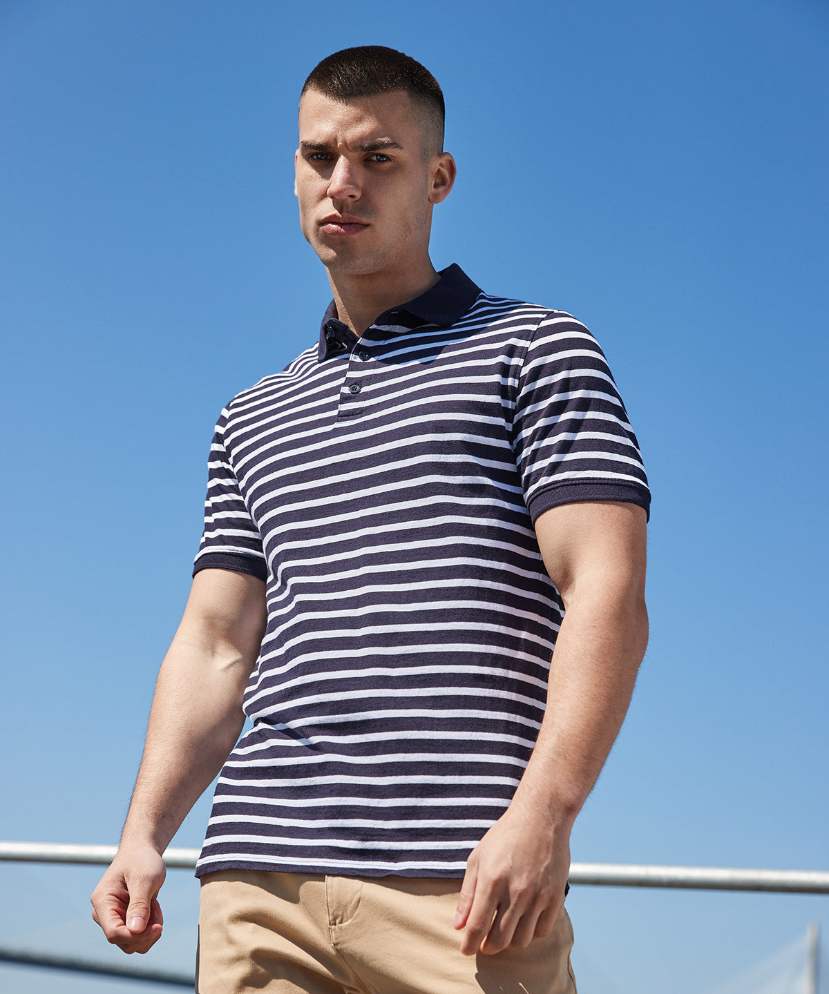 Front Row Striped Jersey Polo Shirt