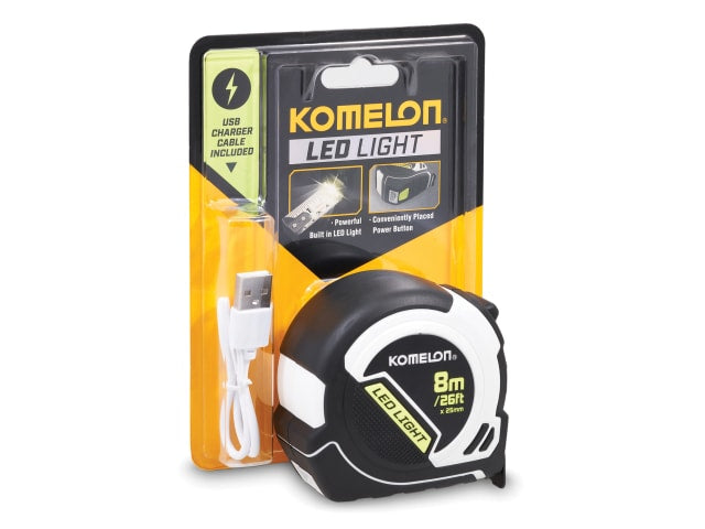 Komelon LED LIGHT Tape Measure 8m/26ft (Width 25mm)