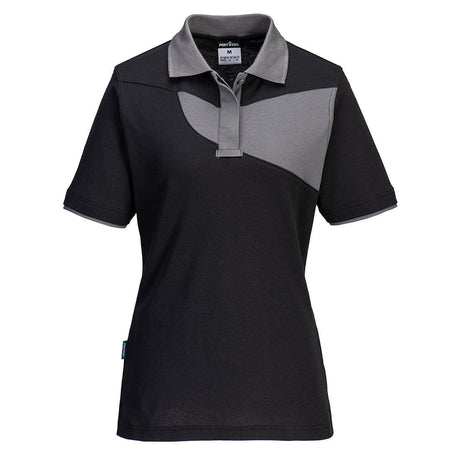 Portwest PW2 Cotton Comfort Women's Polo Shirt S/S #colour_black-zoom-grey