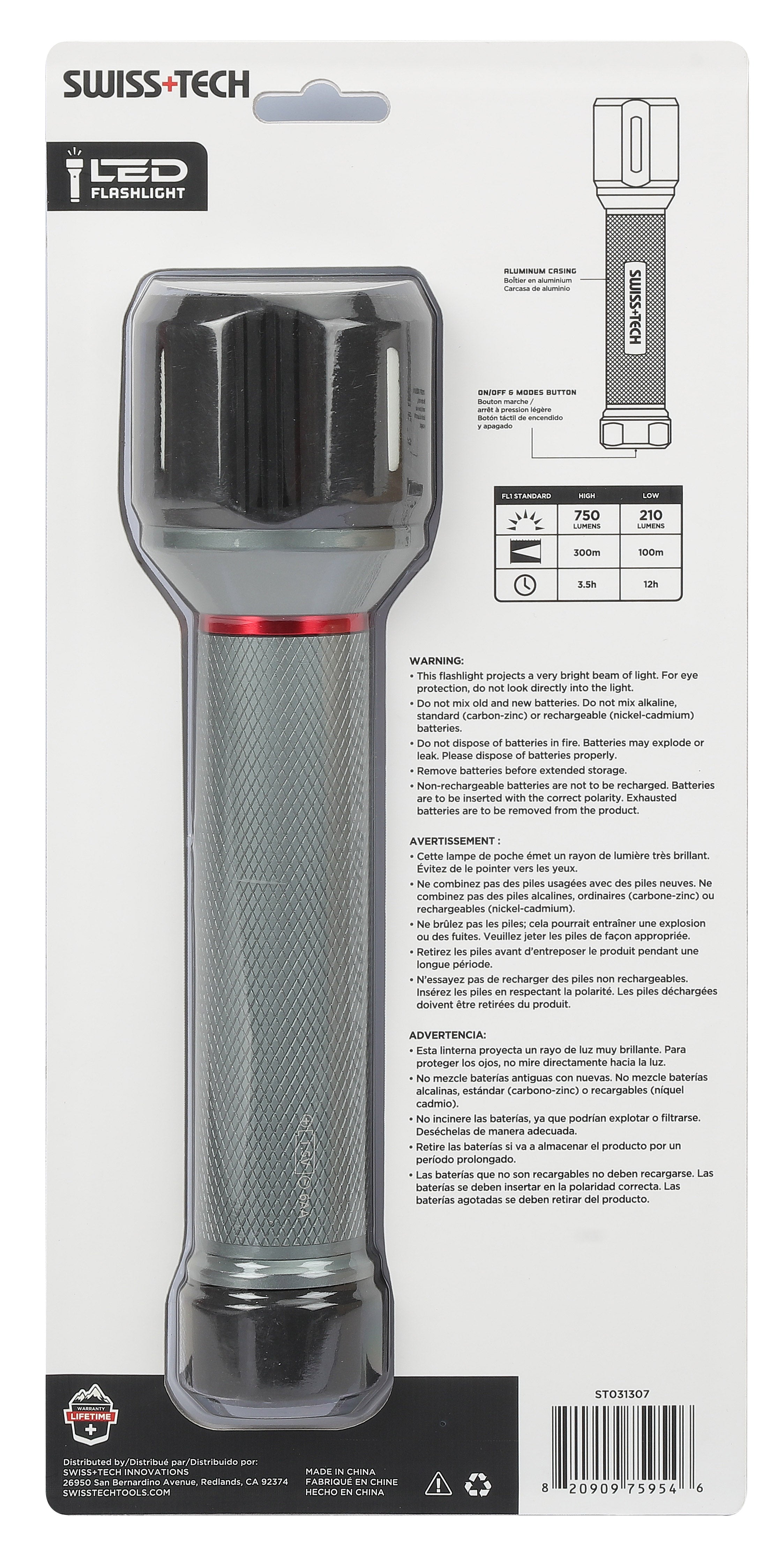 Scruffs Swiss-Tech 6AA Drop Proof Aluminium LED Flashlight -750 Lumens