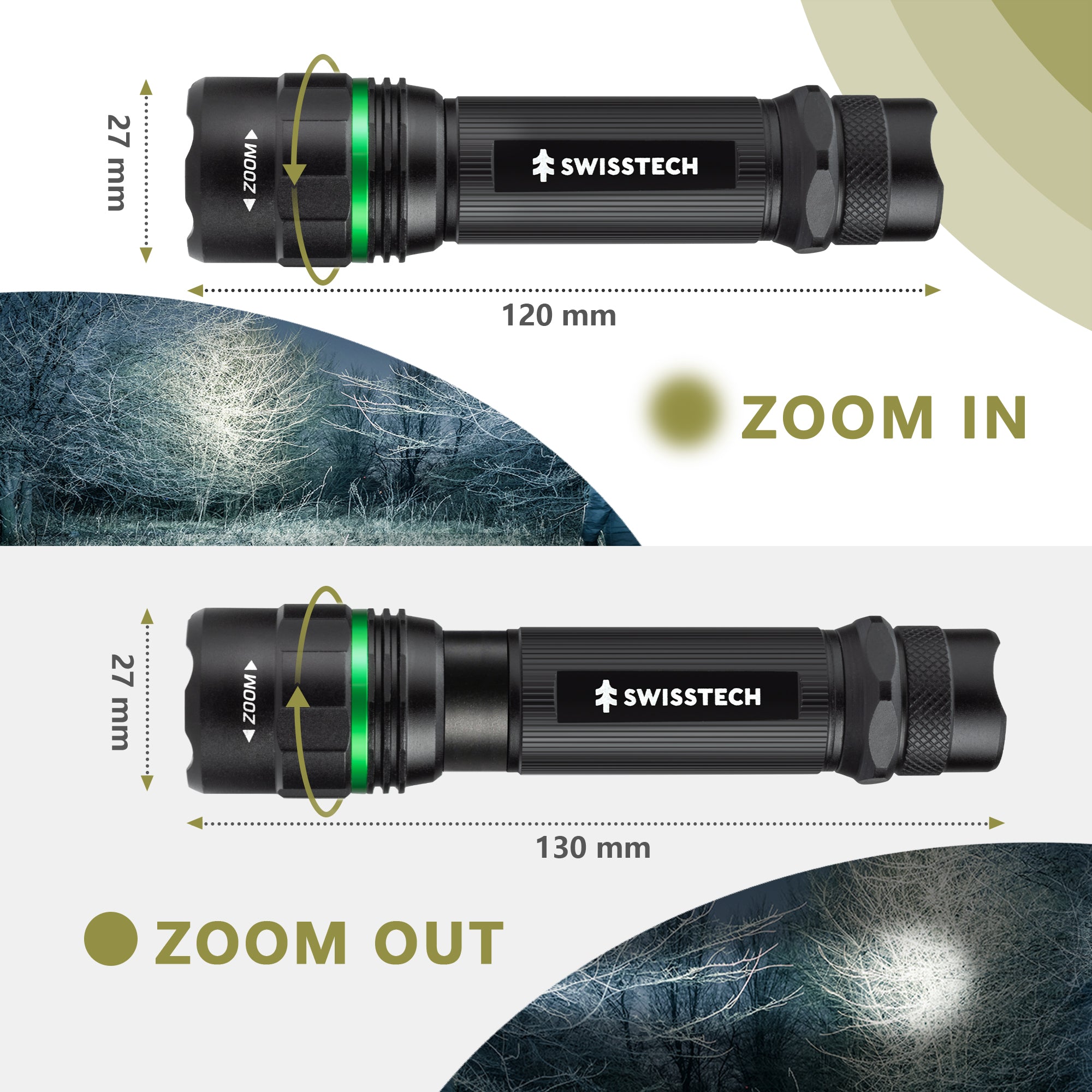 Scruffs Swiss-Tech Rechargeable LED Flashlight - USB Rechargeable Torch - 18650 & 3 x AAA Compatible