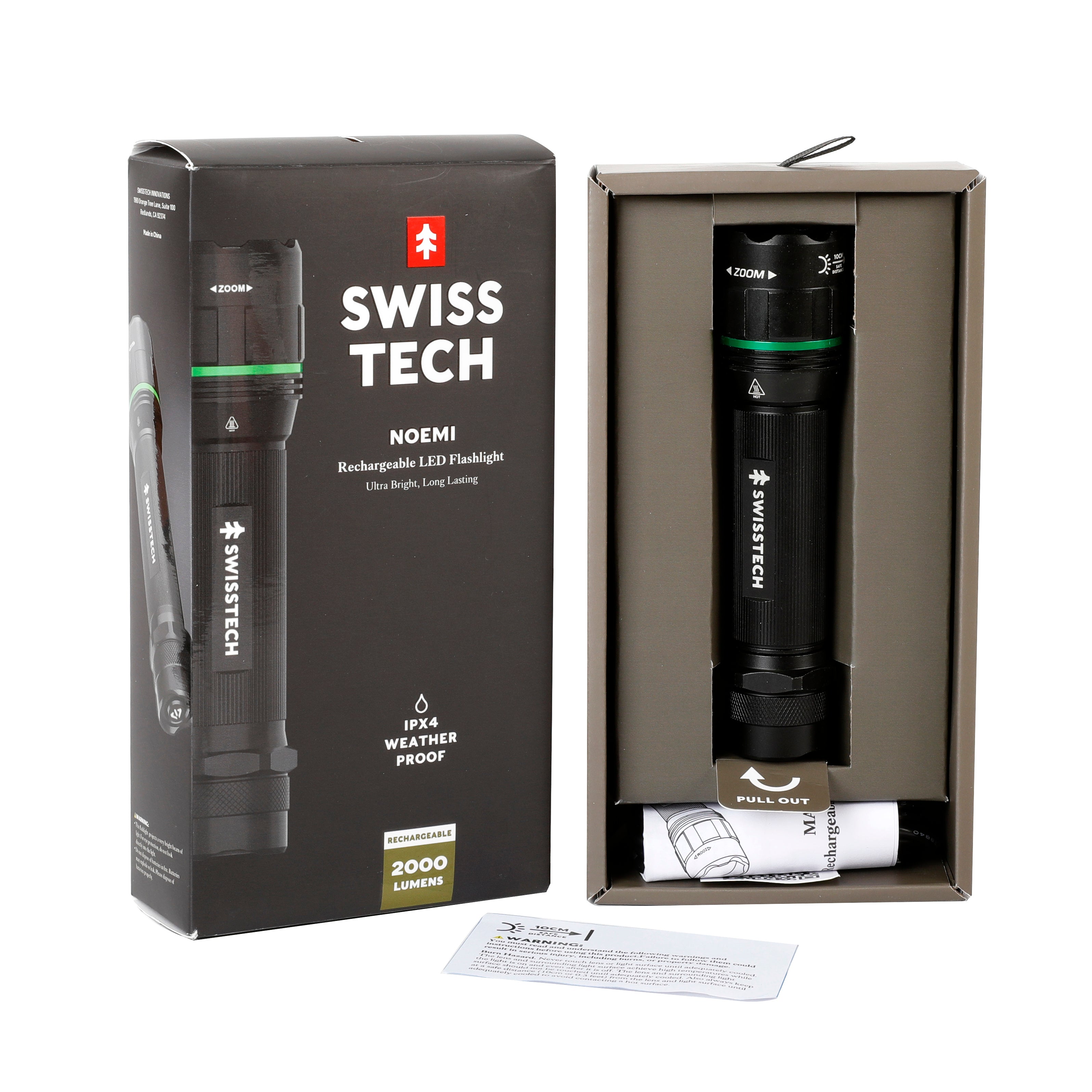 Scruffs Swiss-Tech Rechargeable Focus LED Flashlight - USB Rechargeable Zoom Torch - 18650 & 3 x AAA Compatible