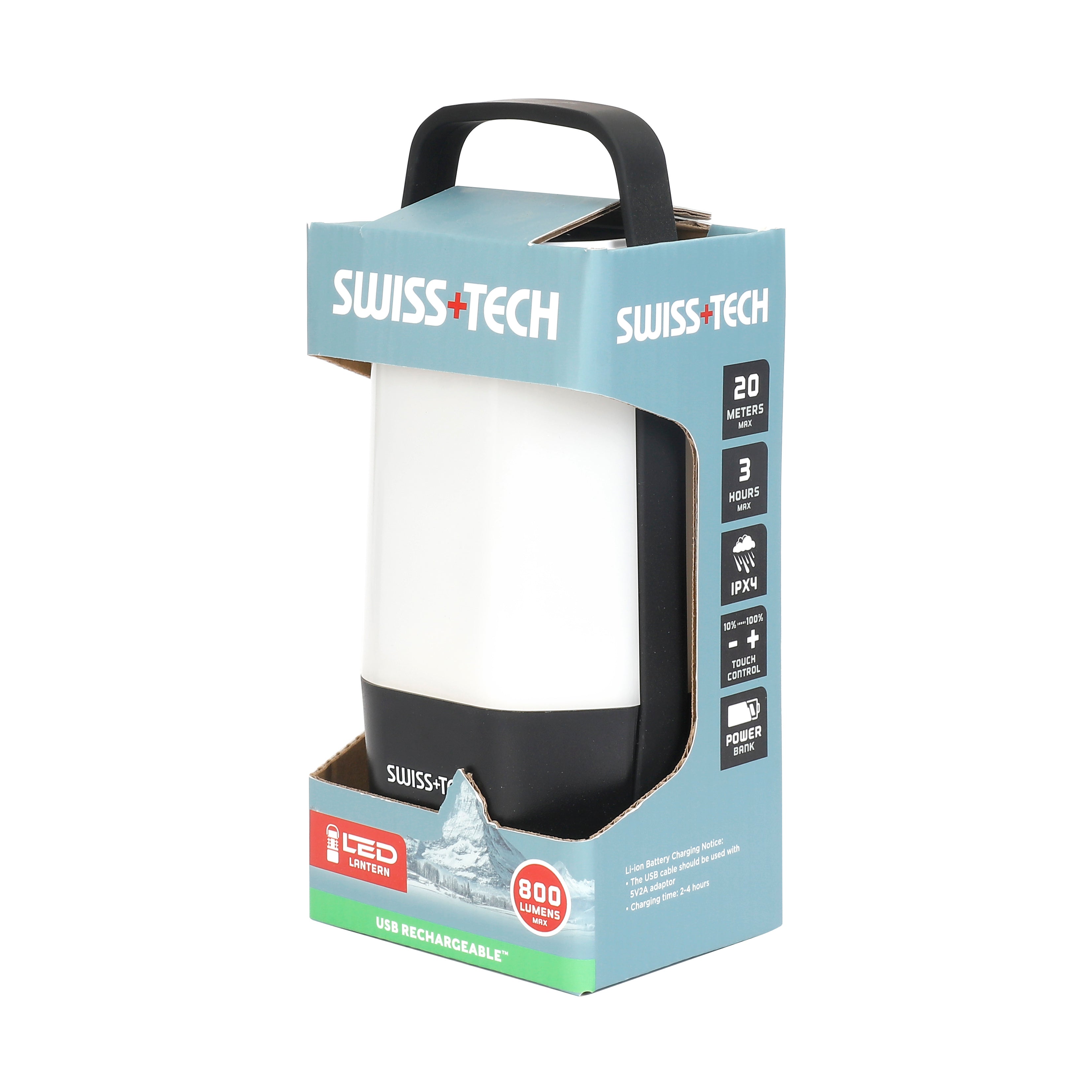 Scruffs Swiss-Tech Rechargeable LED Lantern - 800 Lumens - USB Power Bank - Camping & Emergency Light