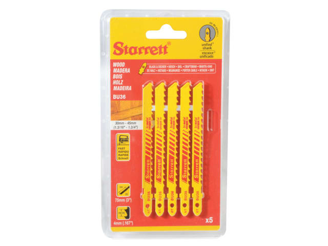 Starrett BU36-5 Wood Cutting Jigsaw Blades Pack of 5