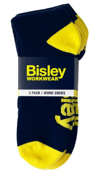 Bisley Socks Work Anitibacterical Fresche Treatment Heel Stress Point Support (Pk3) #colour-navy