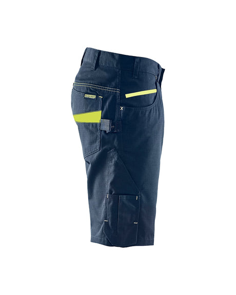 Blaklader Service Shorts 1499 #colour_dark-navy-blue-hi-vis-yellow