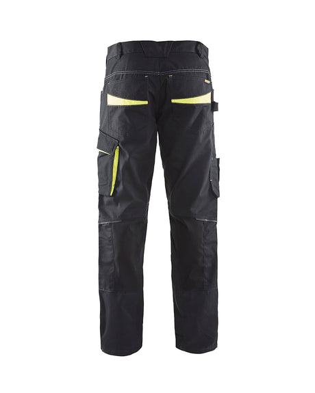 Blaklader Service Trousers with Stretch 1495 #colour_black-hi-vis-yellow