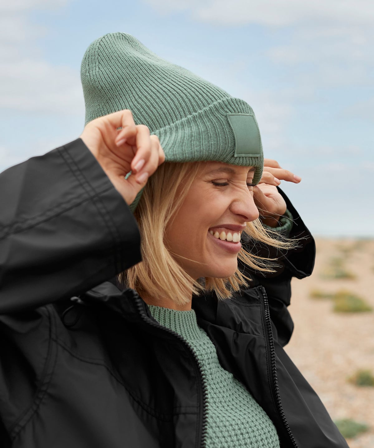 Beechfield B336R Deep-Cuffed Tonal Patch Beanie