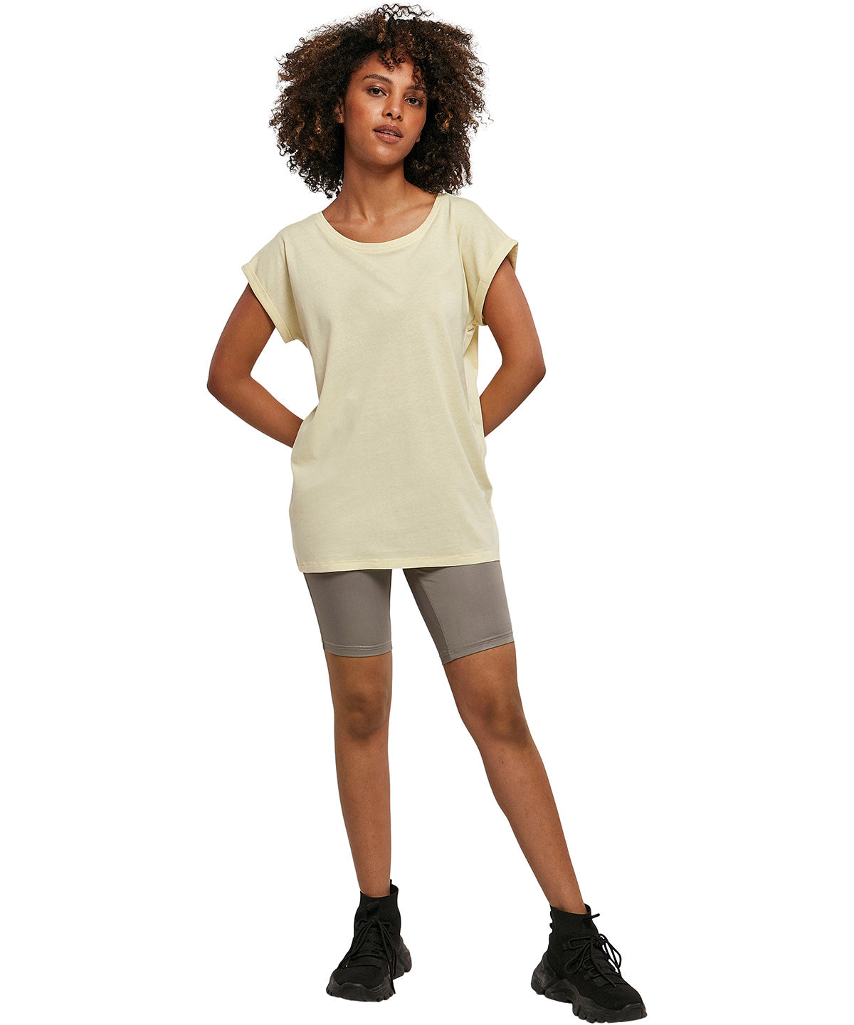 Build Your Brand Women's Extended Shoulder Tee - Soft Yellow