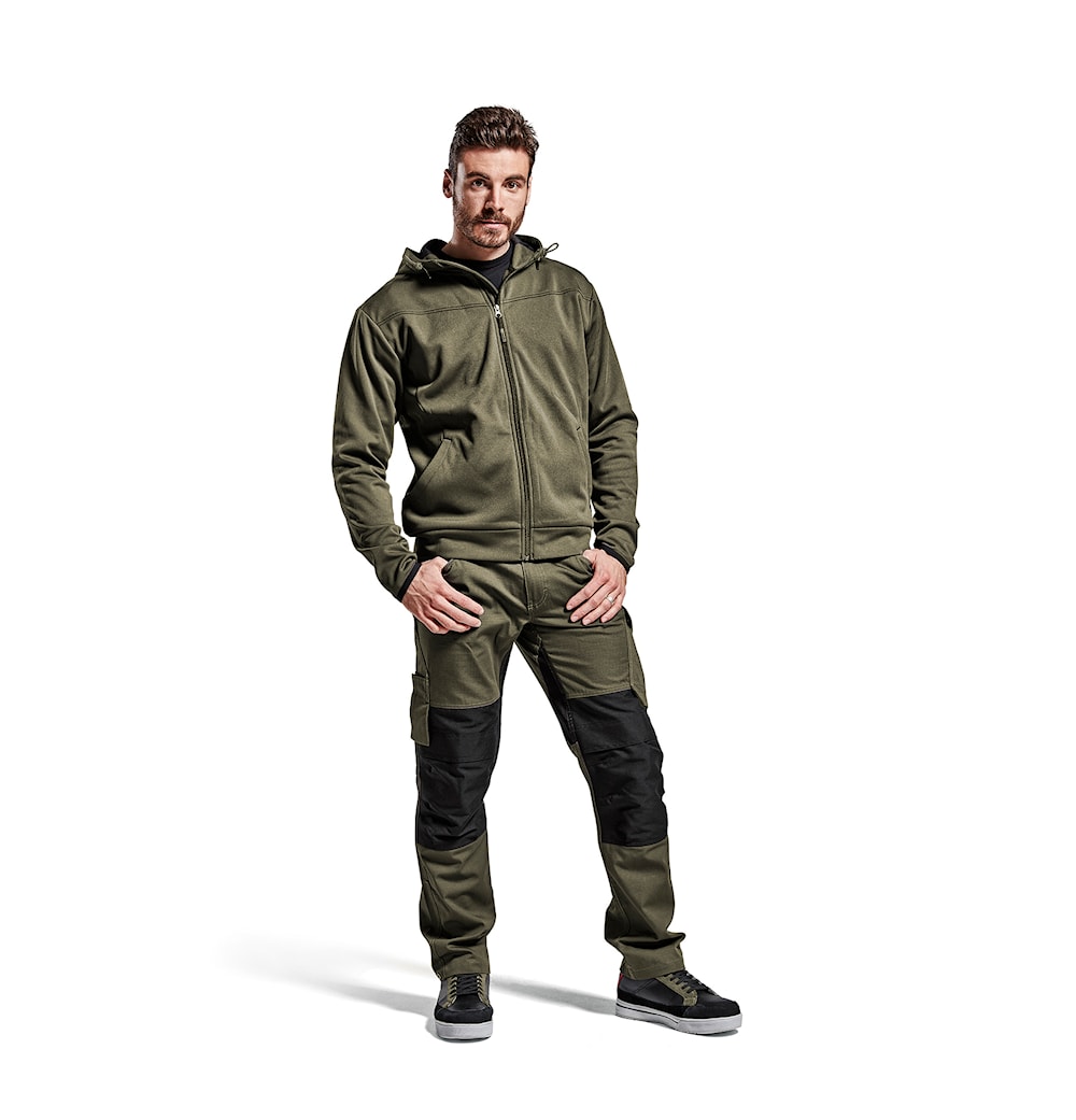 Blaklader Service Trousers with Stretch 1495 #colour_dark-olive-green-black