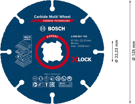 Bosch Professional Expert X-LOCK Carbide Multi Wheel Cutting Disc - 125mm x 1mm x 22.23mm