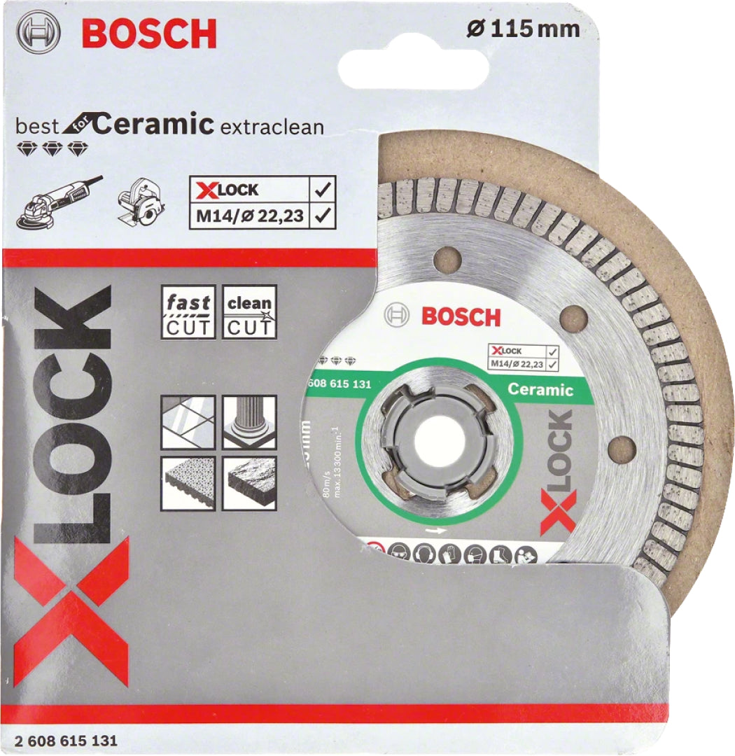 Bosch Professional X-LOCK Ceramic Extraclean Turbo Diamond Cutting Disc - 115x22.23x1.4x7 mm - Best for Ceramic