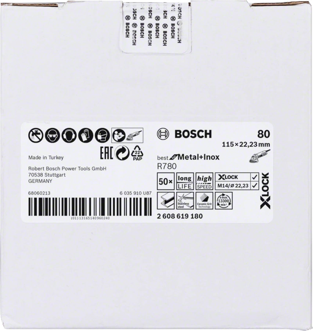 Bosch Professional X-LOCK Fibre Disc R780 - Best for Metal + Inox - 115 x 22.23 mm, G80