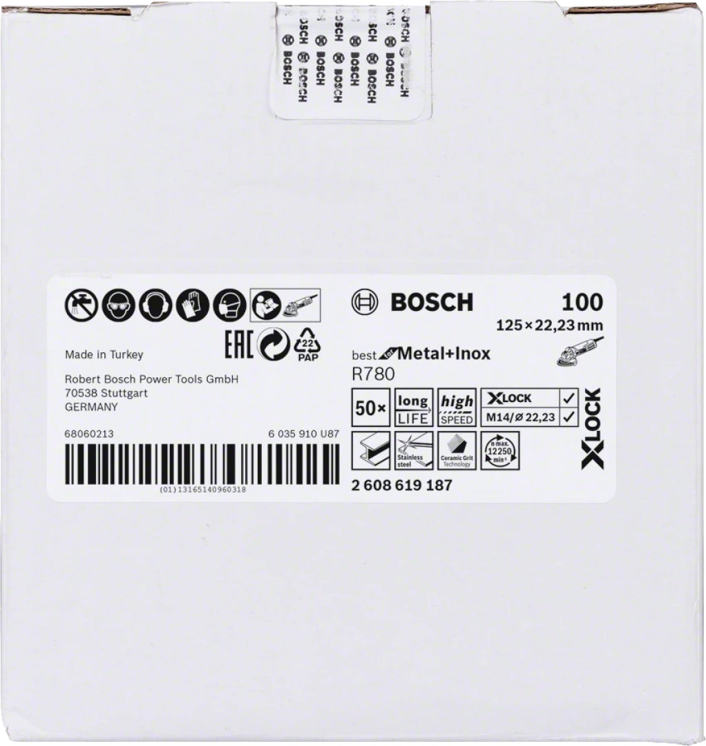 Bosch Professional X-LOCK Fibre Disc R780 - Best for Metal + Inox - 125 x 22.23 mm, G100