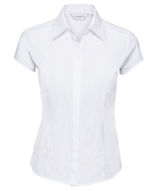 Russell Collection Women's Cap Sleeve Polycotton Easycare Fitted Poplin Shirt