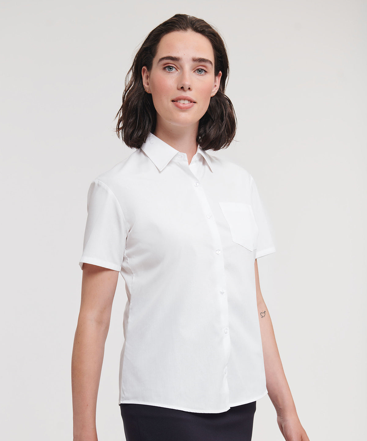 Russell Collection Women's Short Sleeve Pure Cotton Easycare Poplin Shirt