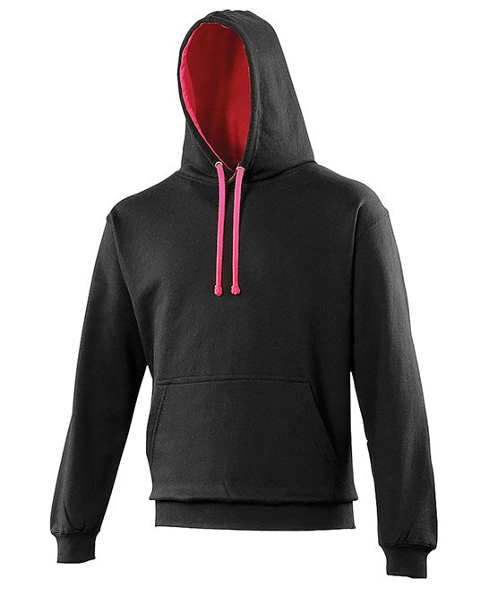 Awdis Just Hoods Varsity Hoodie - Jet Black/Hot Pink*