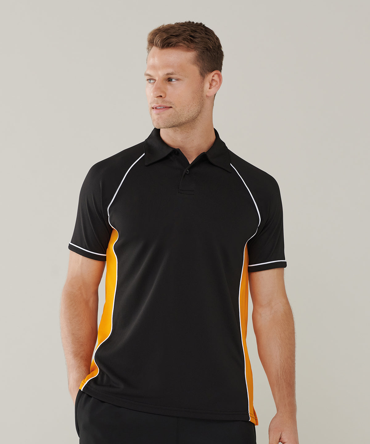 Finden & Hales Piped Performance Polo - Black/Amber/White