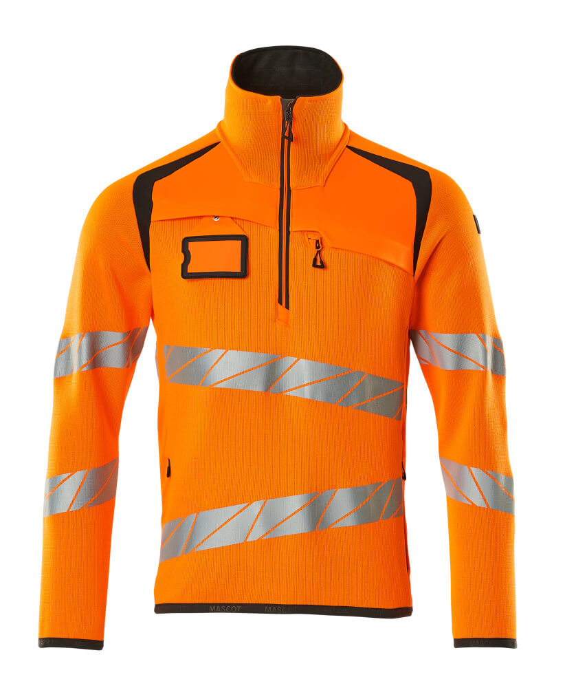 Mascot Accelerate Safe Knitted Jumper with Half Zip #colour_high-vis-orange-dark-anthracite